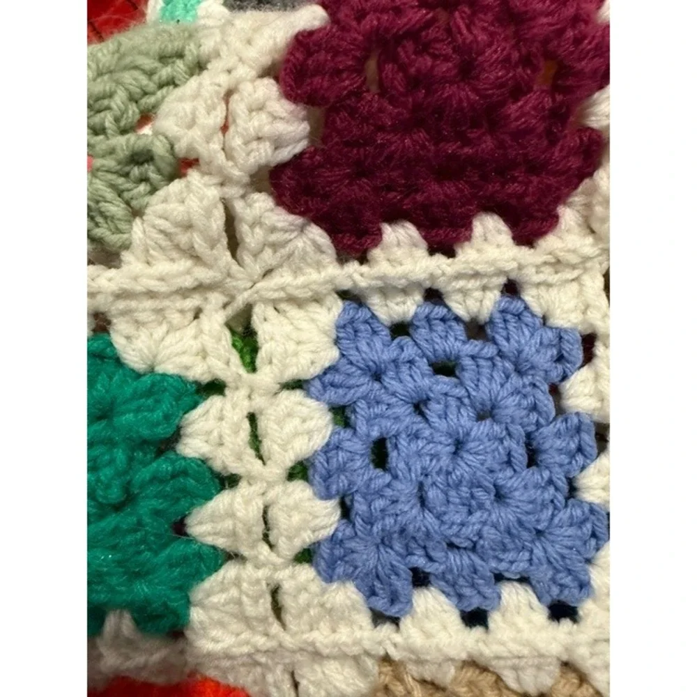 Vintage Handmade Crochet Granny Square Blanket Multi Boho Throw Afghan 67x60